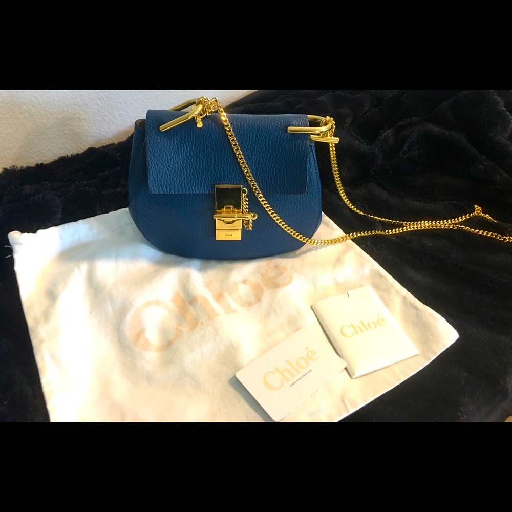 Authentic Chloe Drew Crossbody Bag Leather Small Color: Darker blue